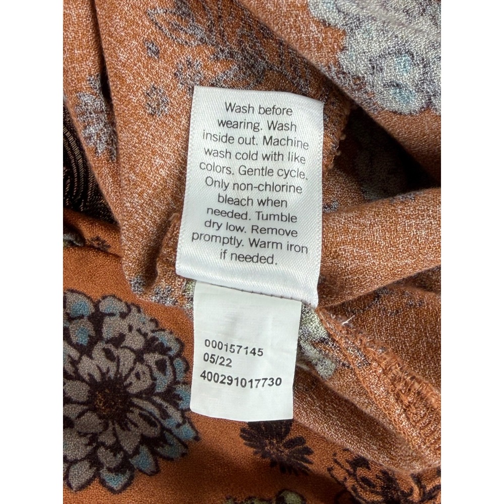Sonoma Floral Boho Blouse Rust Orange Blue Green Ruffle Front Long Sleeve Size M - Picture 11 of 14